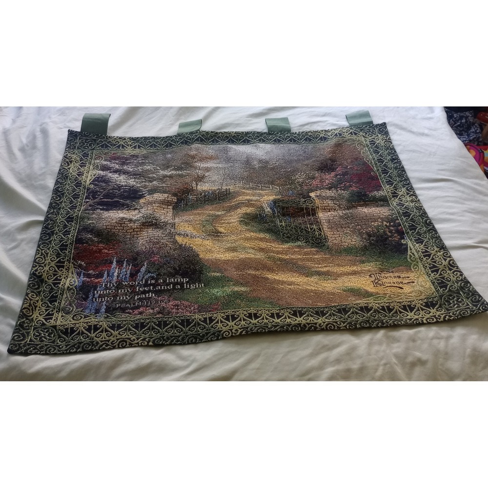 Thomas Kinkade Woven Wall Tapestry Psalm 119:105 Garden Path Hanging Decor 26x32